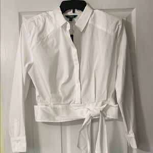 Express White Button Down Cropped Shirt